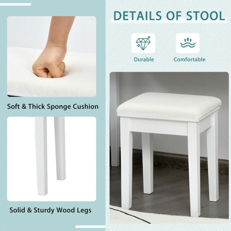 Vanity Table Set with Lighted Mirror and Storage for Bedroom and Dressing Room - White