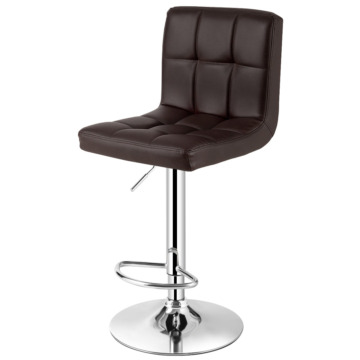 Ergonomic Swivel Bar Stool with Adjustable Height and PU Leather Cushion - Brown