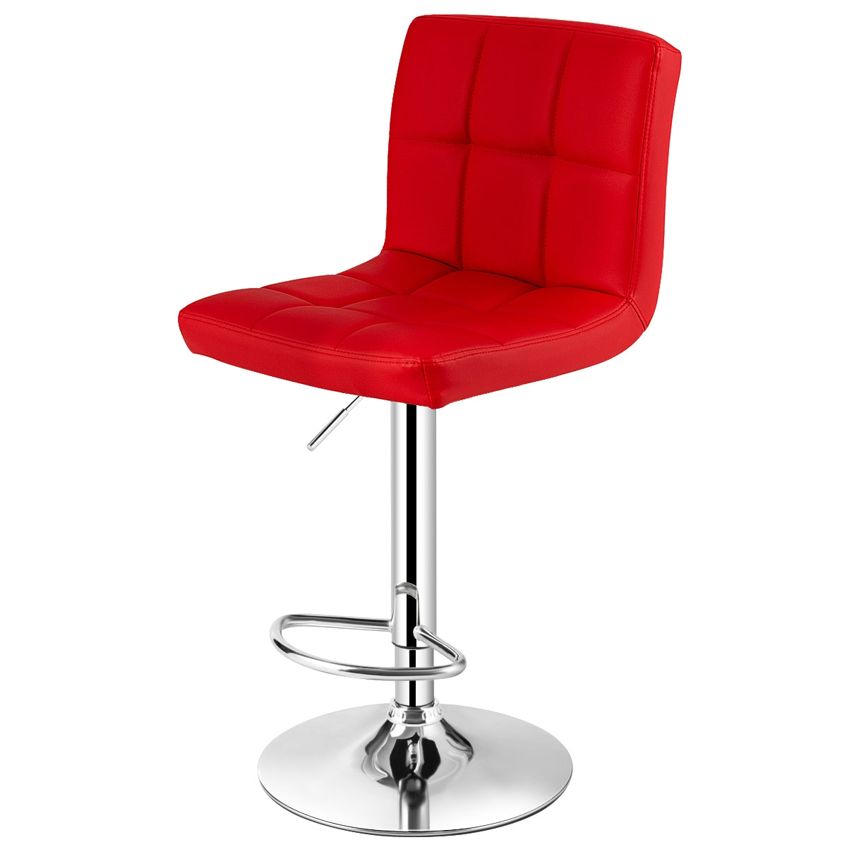 Ergonomic Swivel Bar Stool with Adjustable Height and PU Leather Cushion - Red