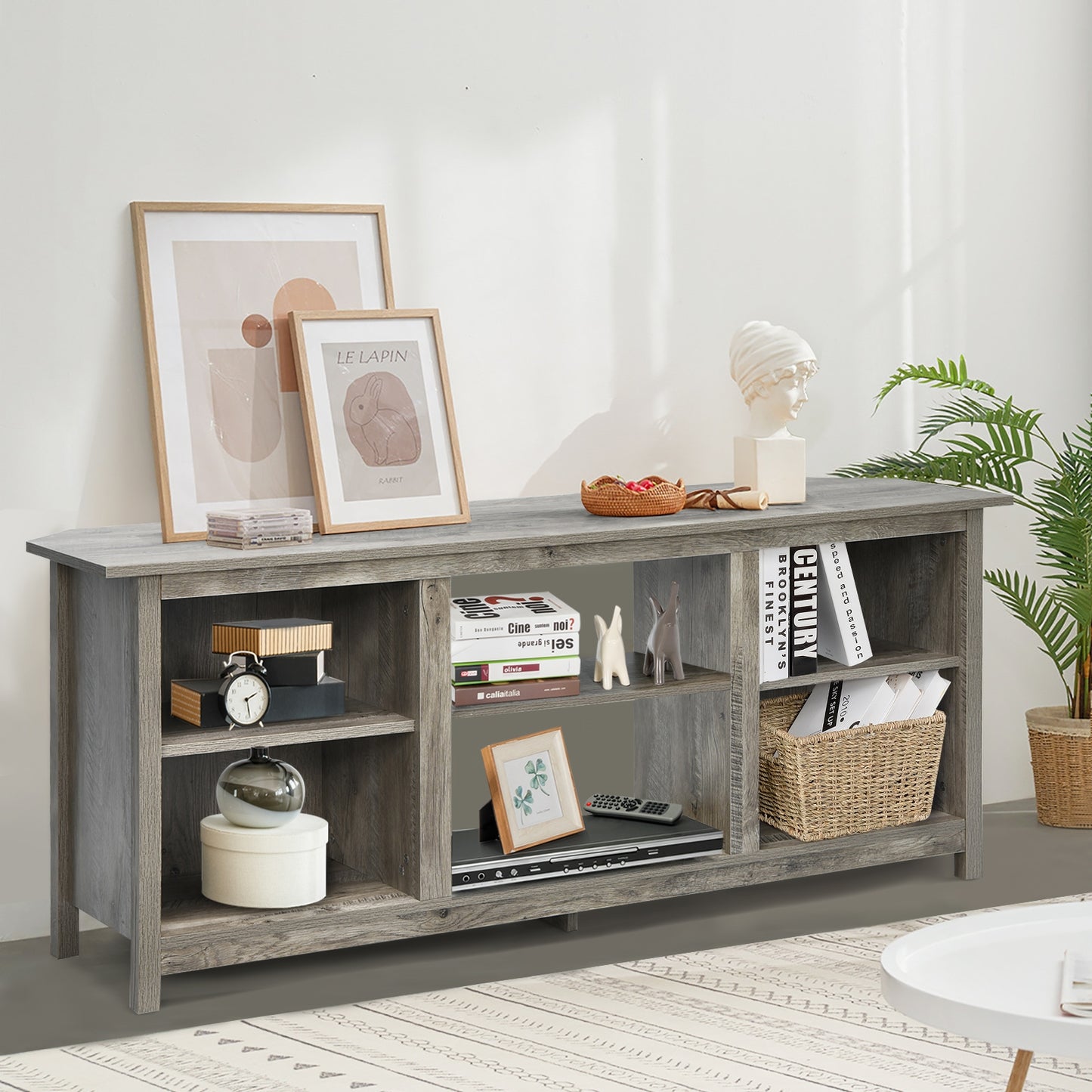 Modern 2-Tier TV Stand and Media Console with Open Shelves for Living Room - Grey