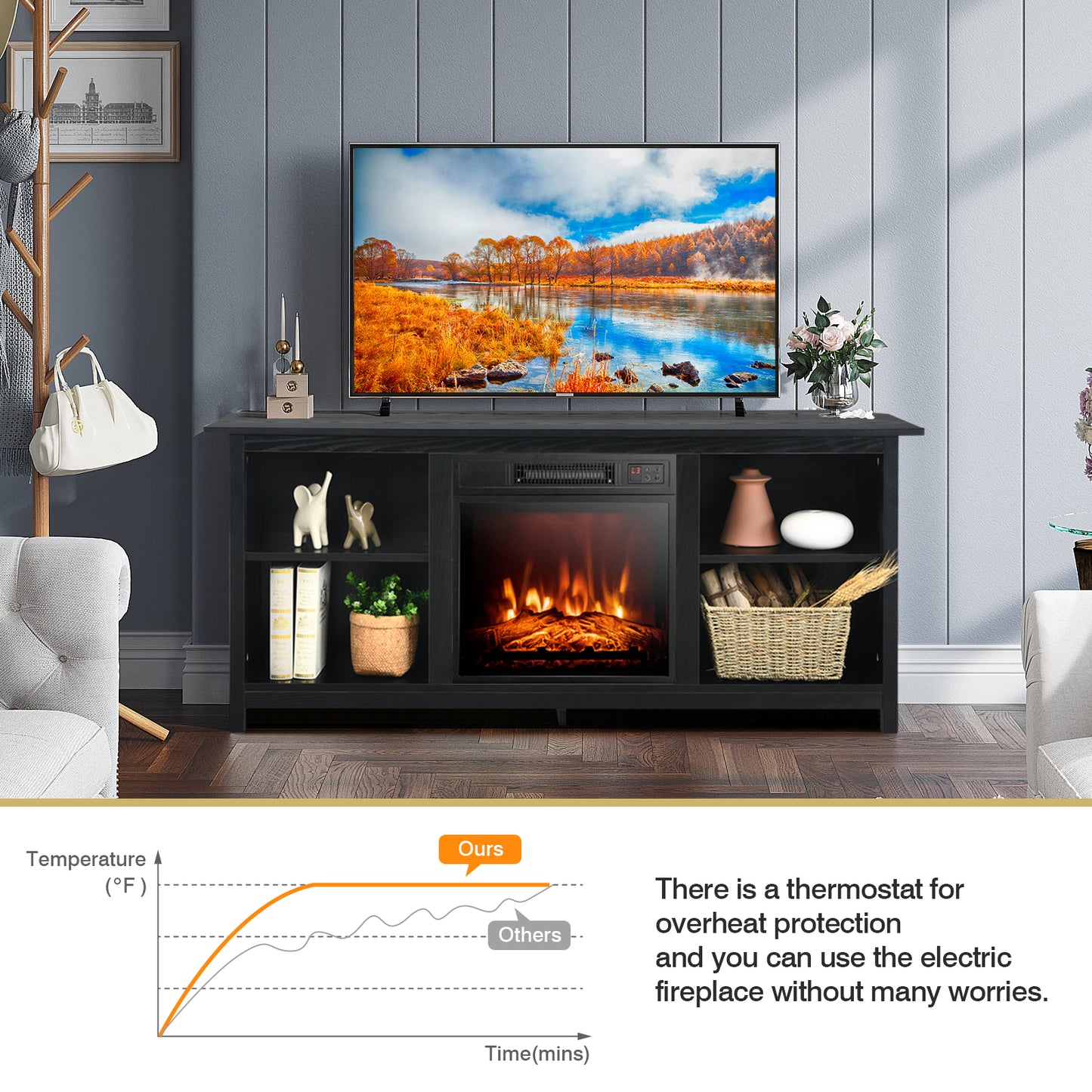 Modern 2-Tier TV Stand and Media Console with Open Shelves for Living Room - Black