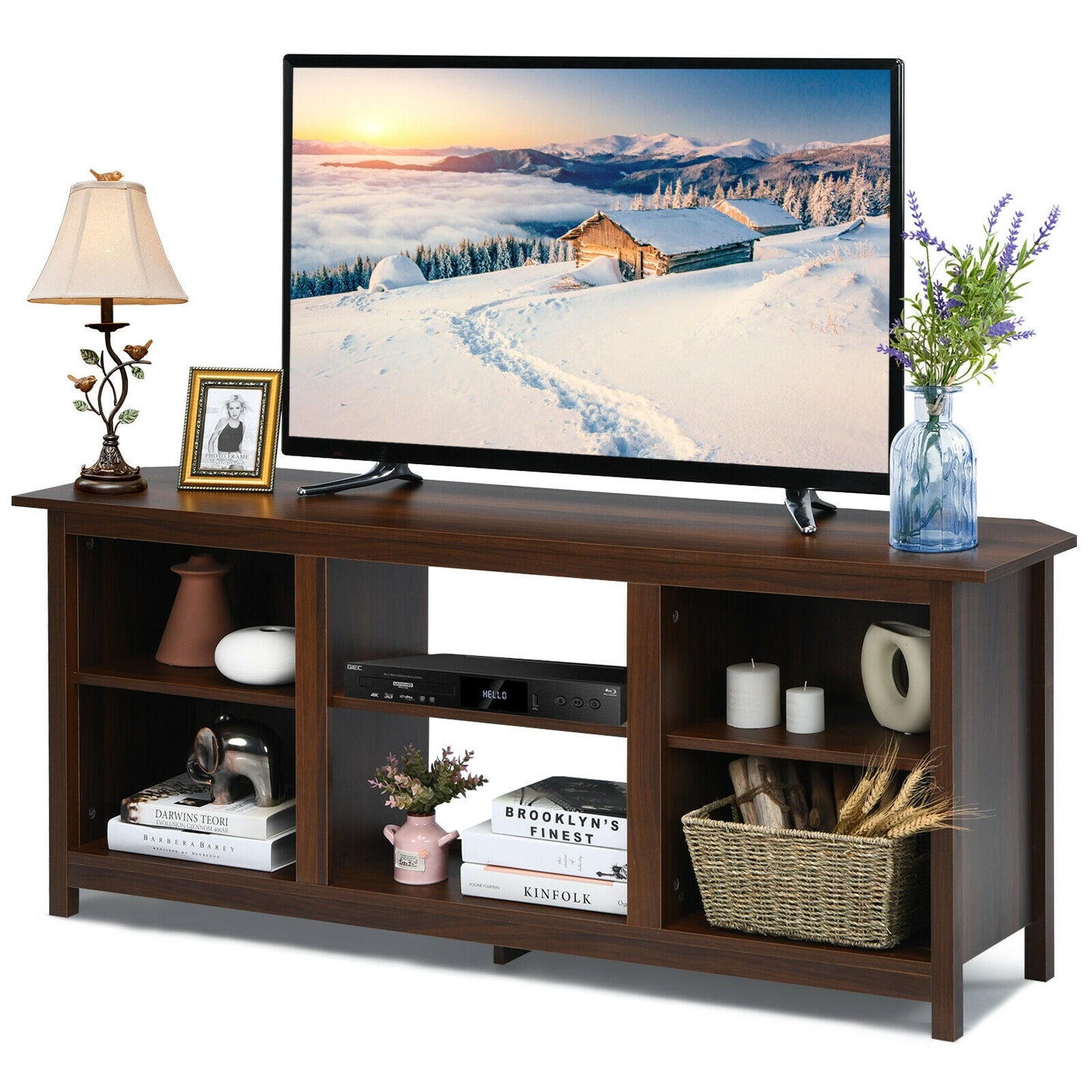 Modern 2-Tier TV Stand and Media Console with Open Shelves for Living Room - Brown