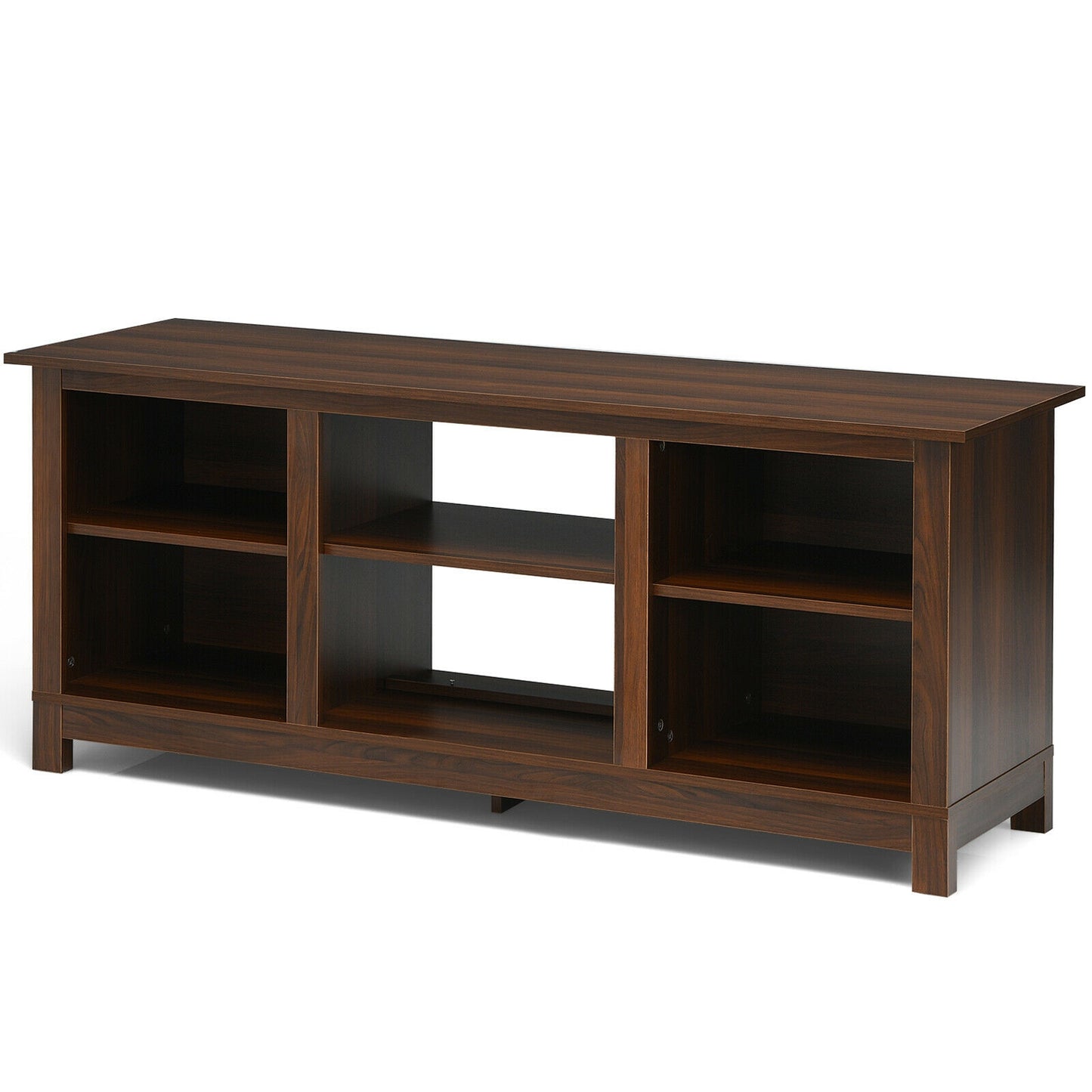2 Tier TV Stand and Media Console for TVs up to 65 Inches with Open Storage Shelves in Walnut
