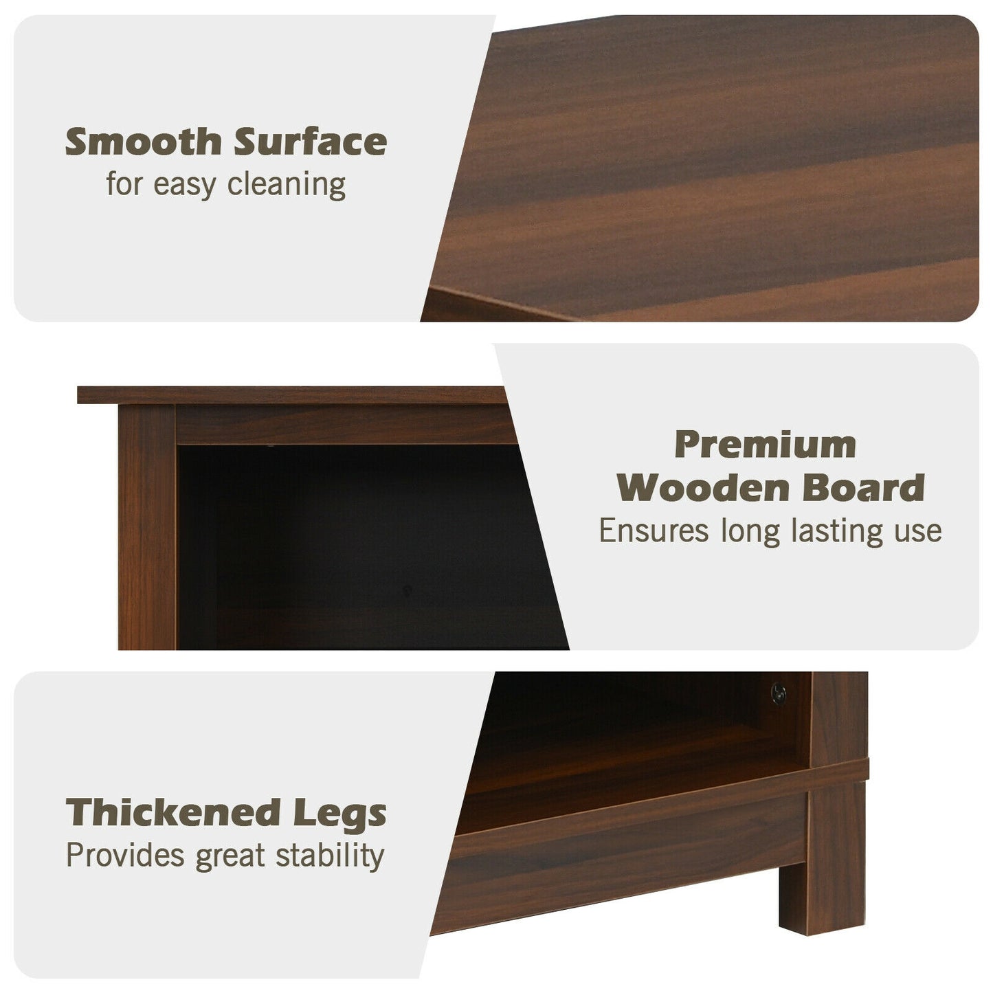 2 Tier TV Stand and Media Console for TVs up to 65 Inches with Open Storage Shelves in Walnut