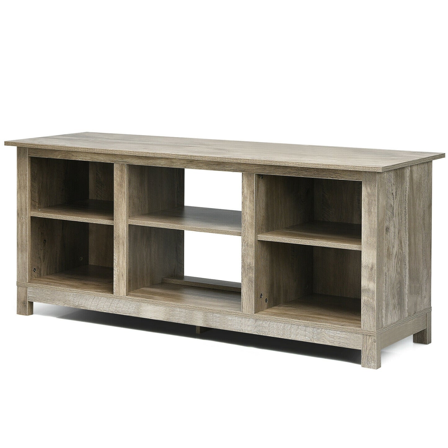 2 Tier TV Stand and Media Console for TVs up to 65 Inches with Open Storage Shelves in Grey