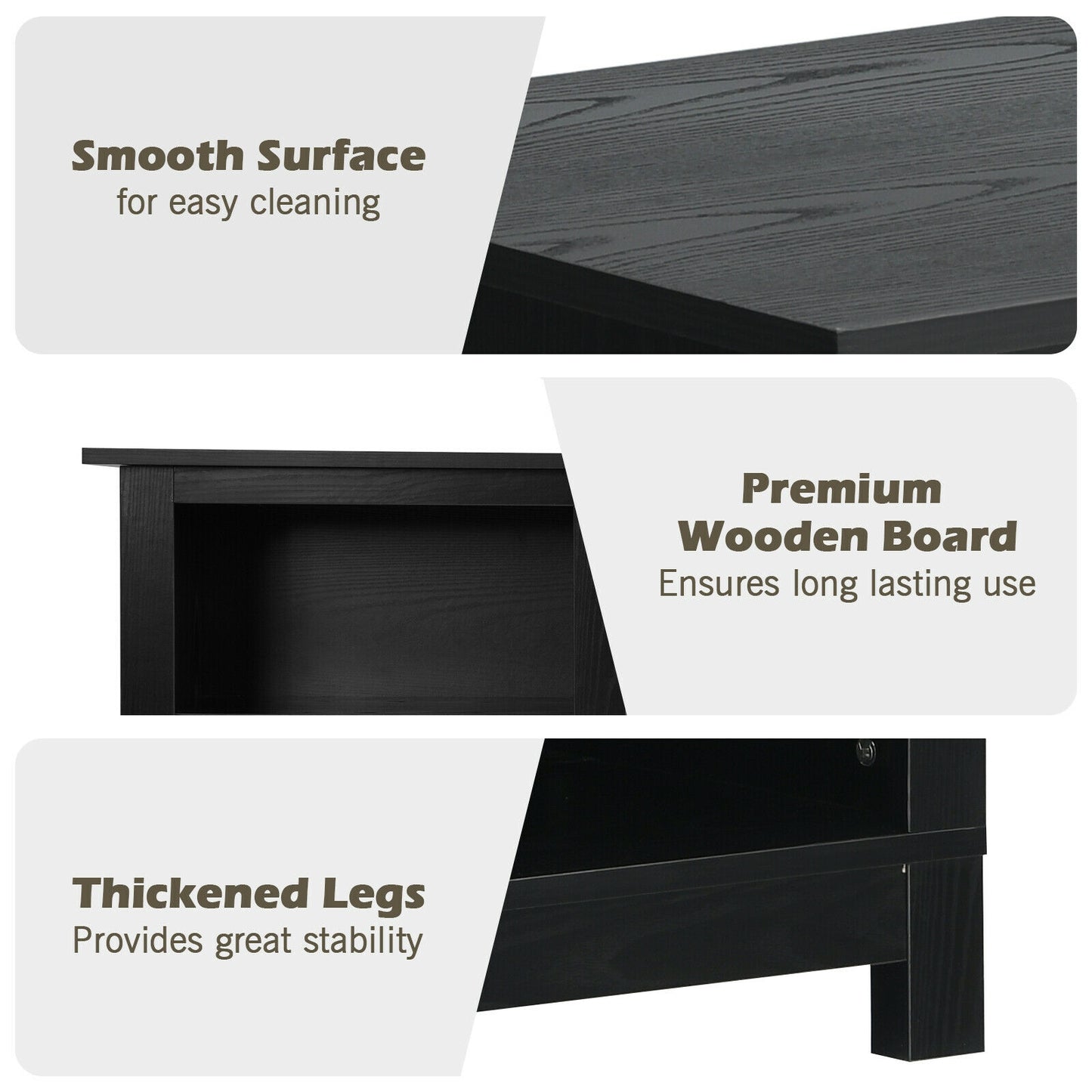 2 Tier TV Stand and Media Console for TVs up to 65 Inches with Open Storage Shelves in Black