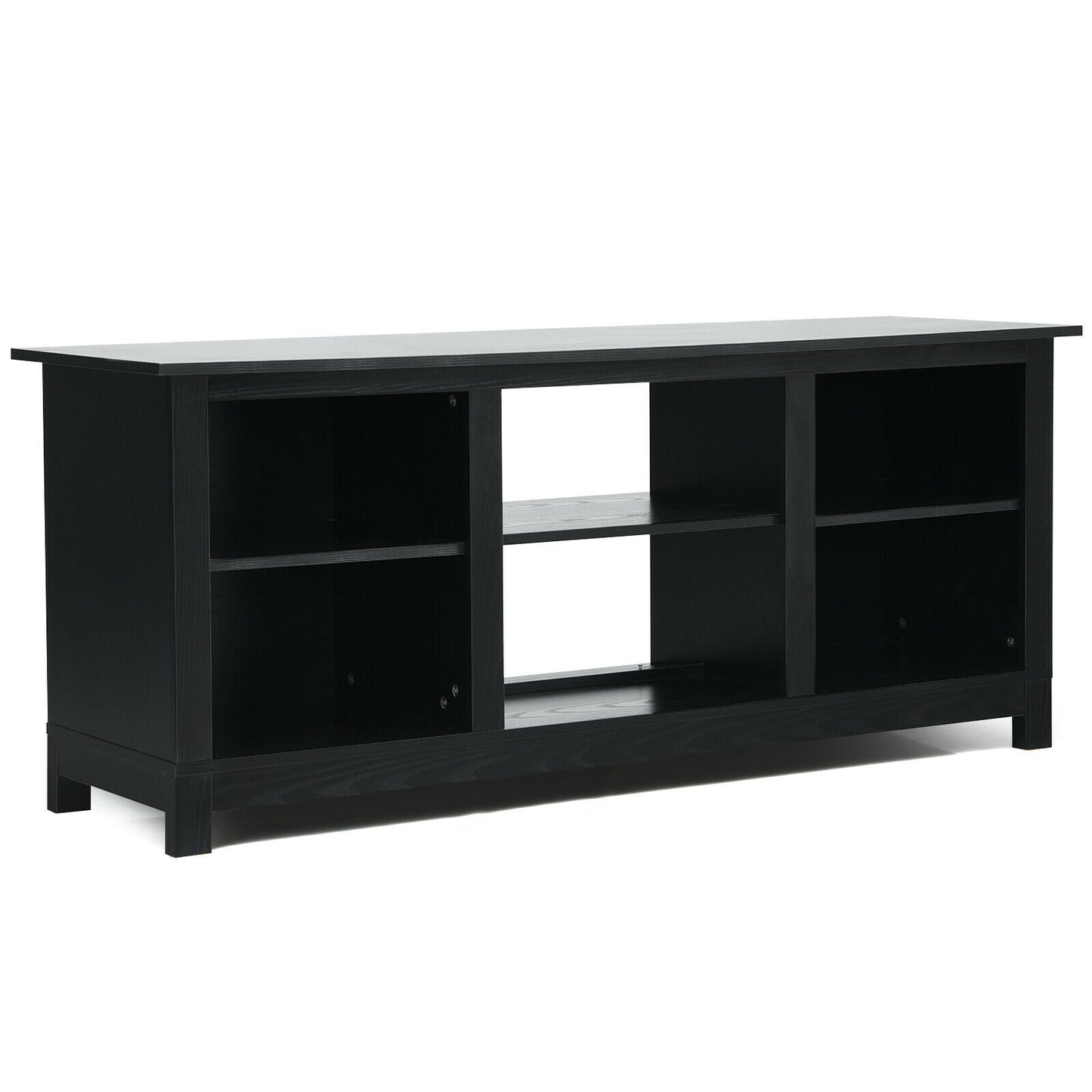 2 Tier TV Stand and Media Console for TVs up to 65 Inches with Open Storage Shelves in Black