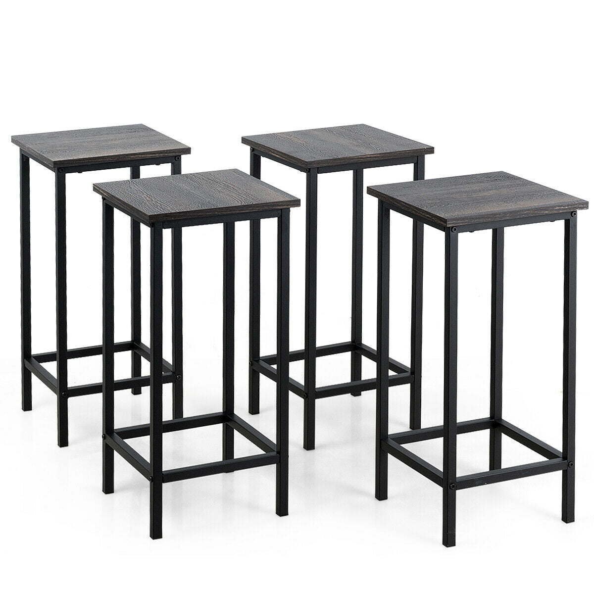 Set of 4 Vintage Style Bar Stools 24 Inch Counter Height Backless with Iron Frame and Wood Finish