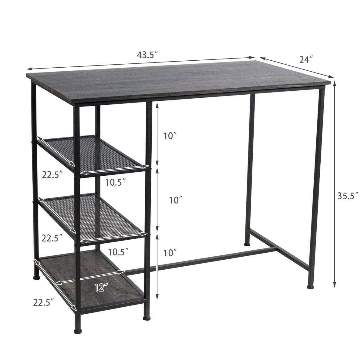 Modern Industrial Bar Table with Storage Shelves and Sturdy Metal Frame for Kitchen or Dining Room