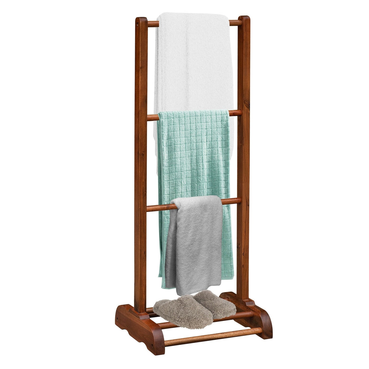Freestanding Acacia Wood 3 Tier Towel Rack with Bottom Shelf