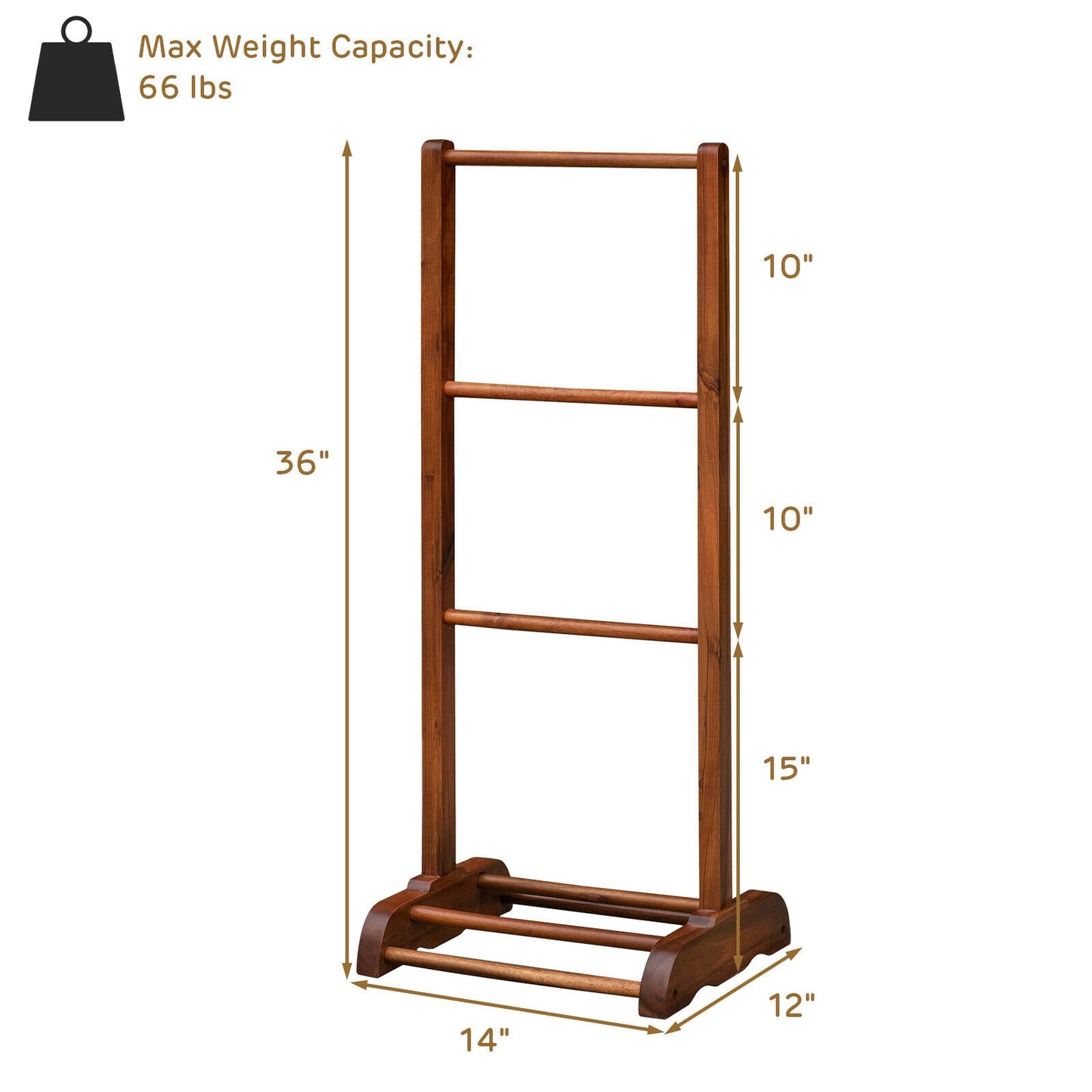 Freestanding Acacia Wood 3 Tier Towel Rack with Bottom Shelf