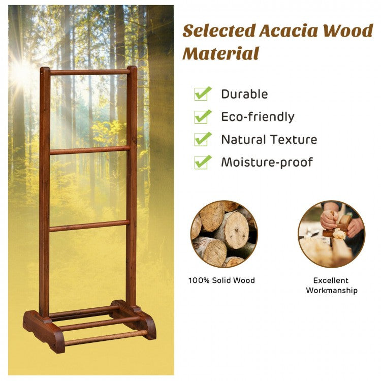 Freestanding Acacia Wood 3 Tier Towel Rack with Bottom Shelf