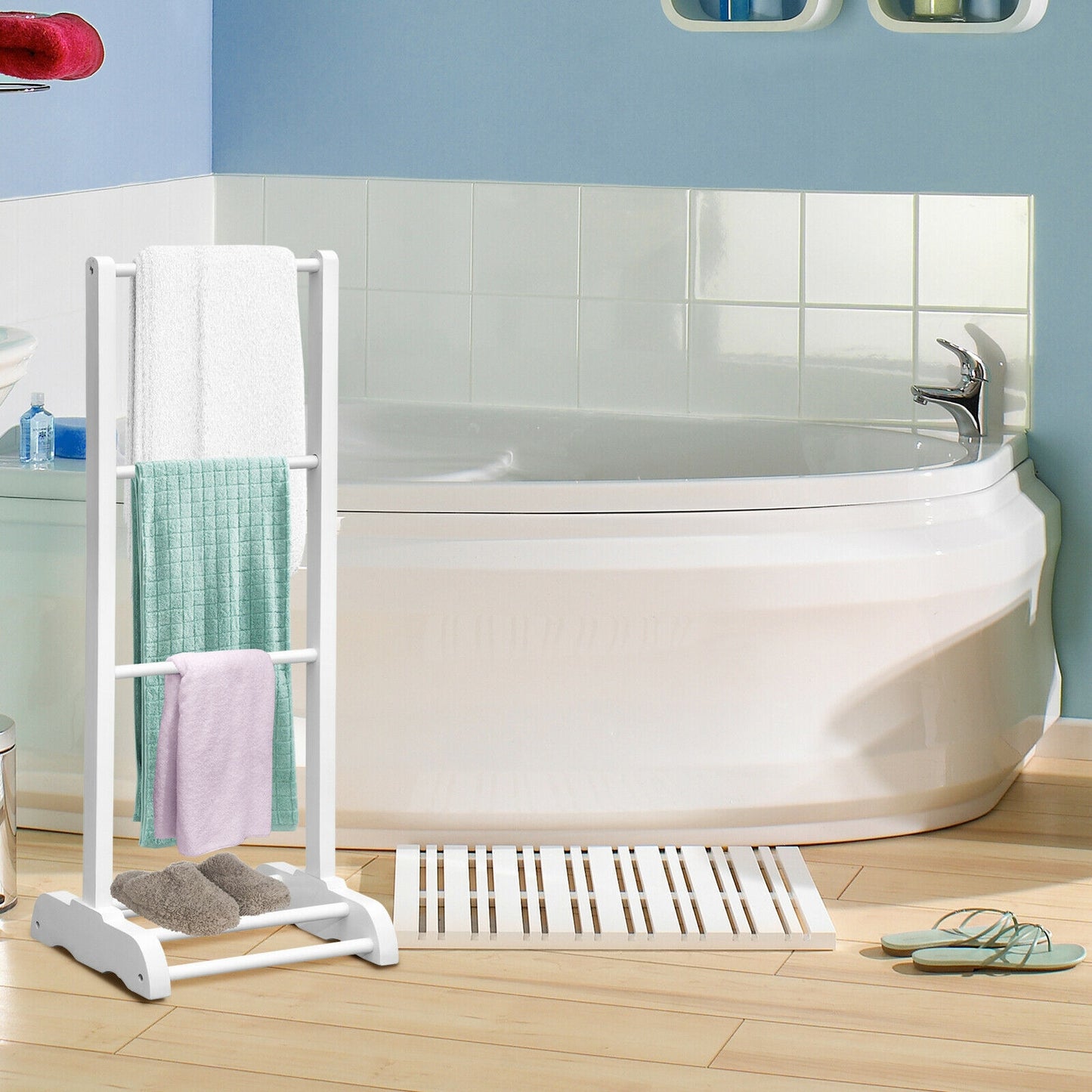 Freestanding Acacia Wood 3 Tier Towel Rack with Bottom Shelf