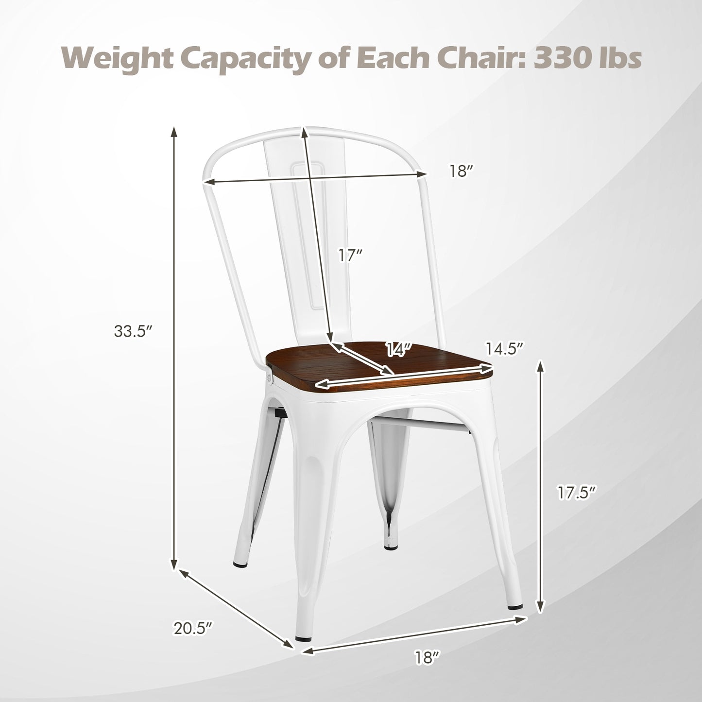Set of 4 Industrial Metal Dining Chairs with Wood Seat - White