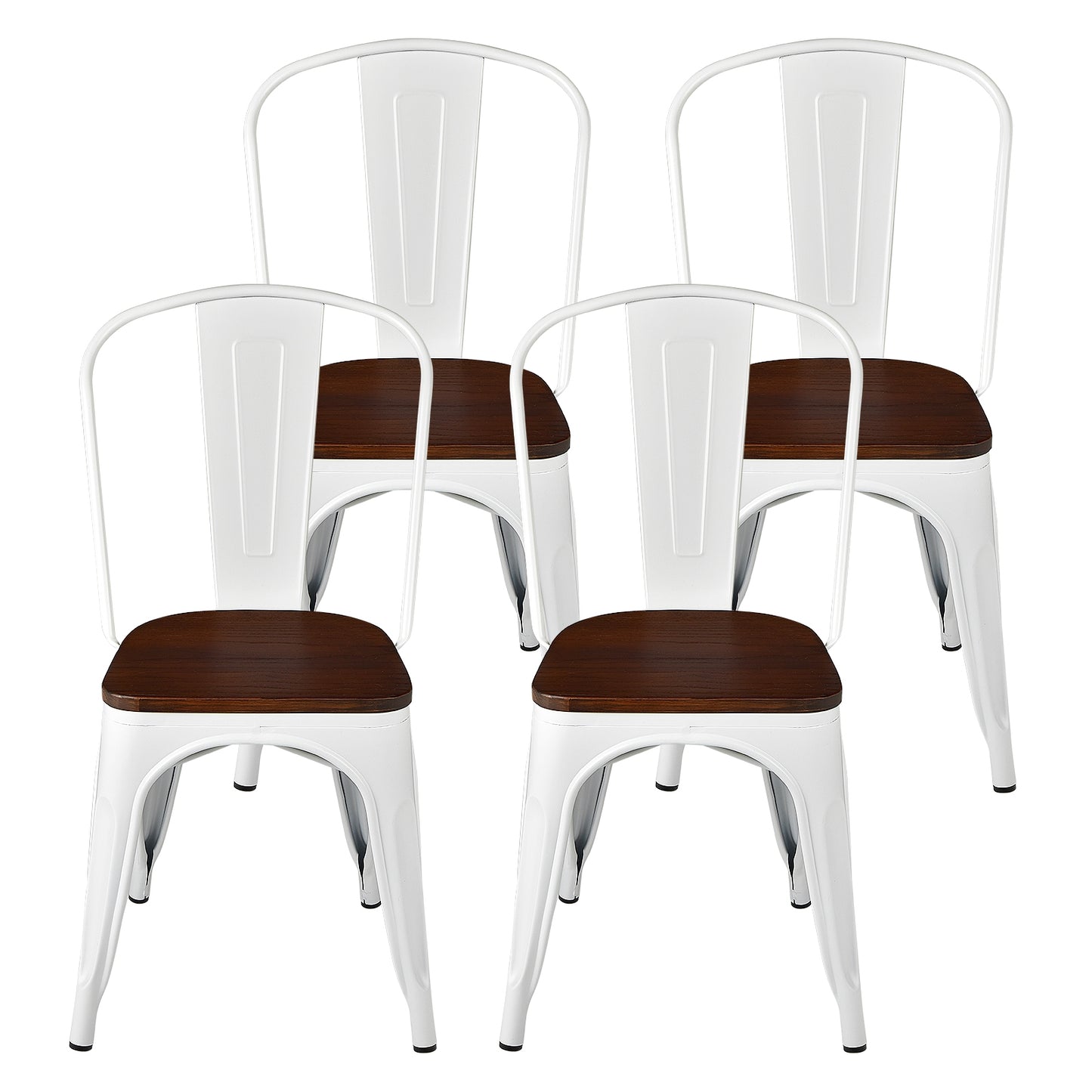 Set of 4 Industrial Metal Dining Chairs with Wood Seat - White