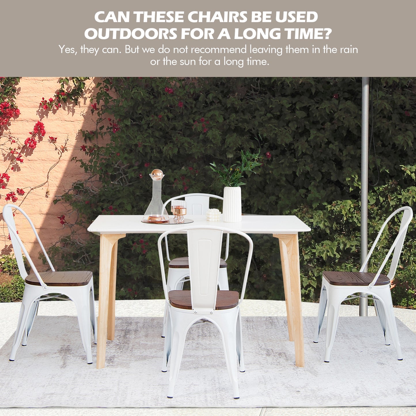 Set of 4 Industrial Metal Dining Chairs with Wood Seat - White
