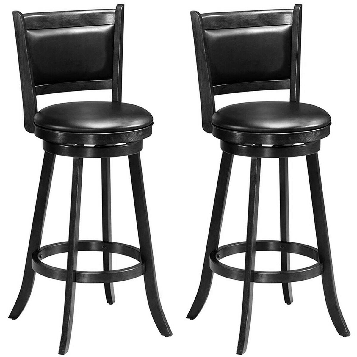 29 Inch Swivel Counter Stools with Upholstered Seats, Set of 2 - Black