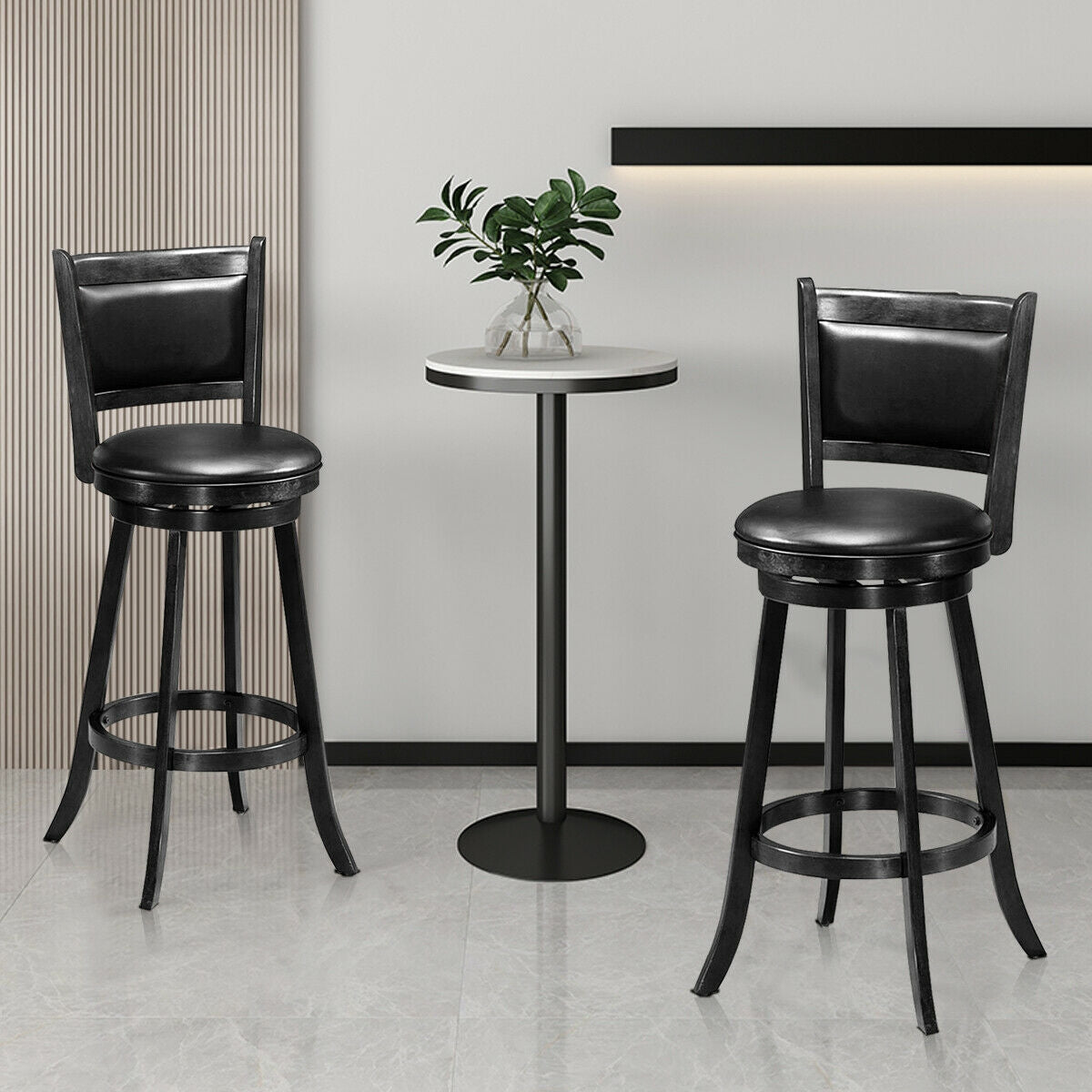 29 Inch Swivel Counter Stools with Upholstered Seats, Set of 2 - Black