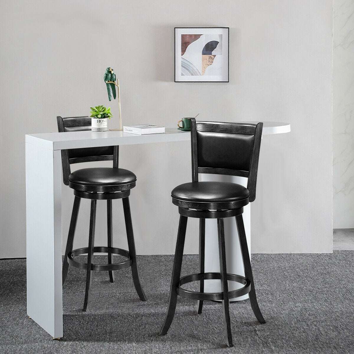 29 Inch Swivel Counter Stools with Upholstered Seats, Set of 2 - Black