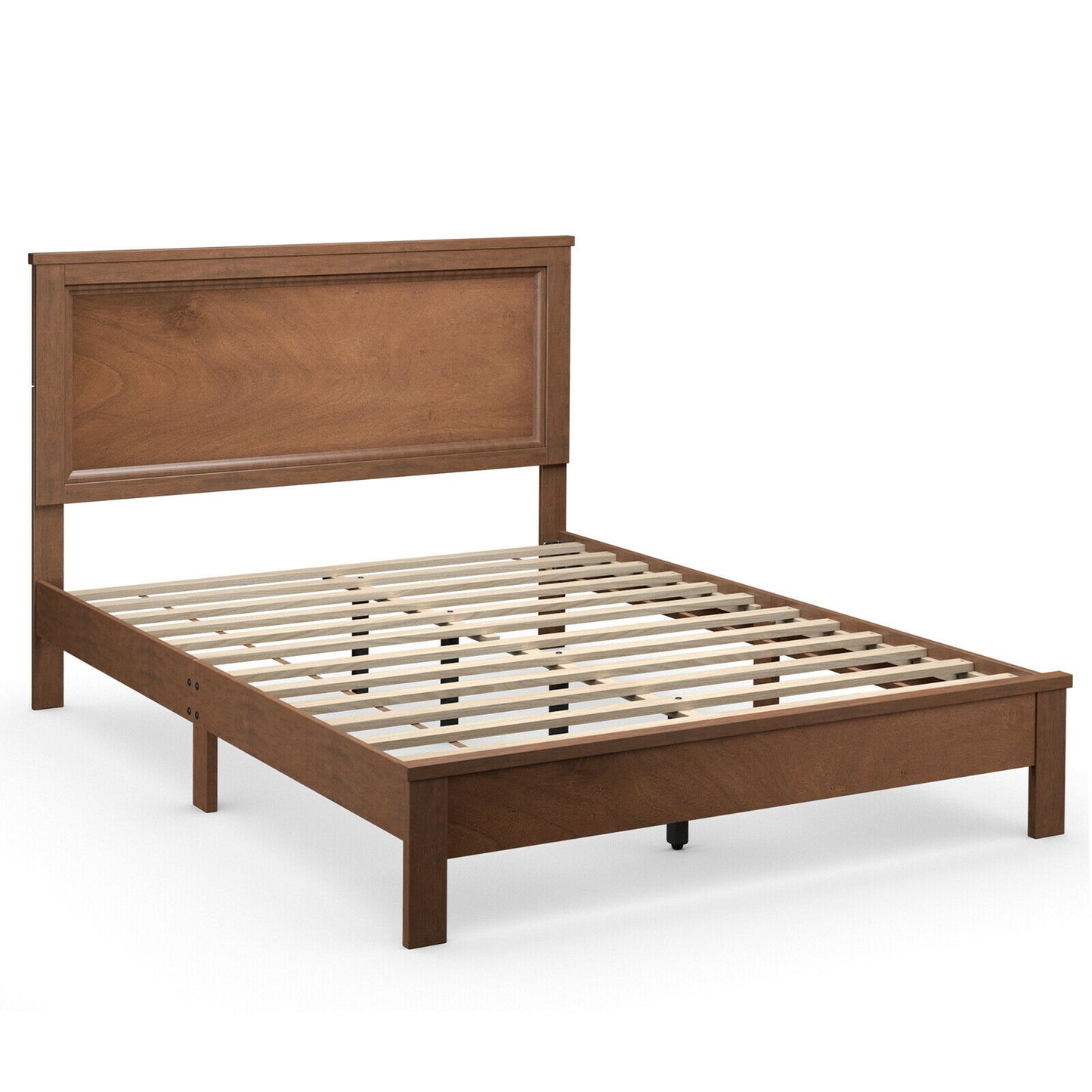 Premium Full Size Platform Bed Frame with High Headboard and Slatted Base – Walnut