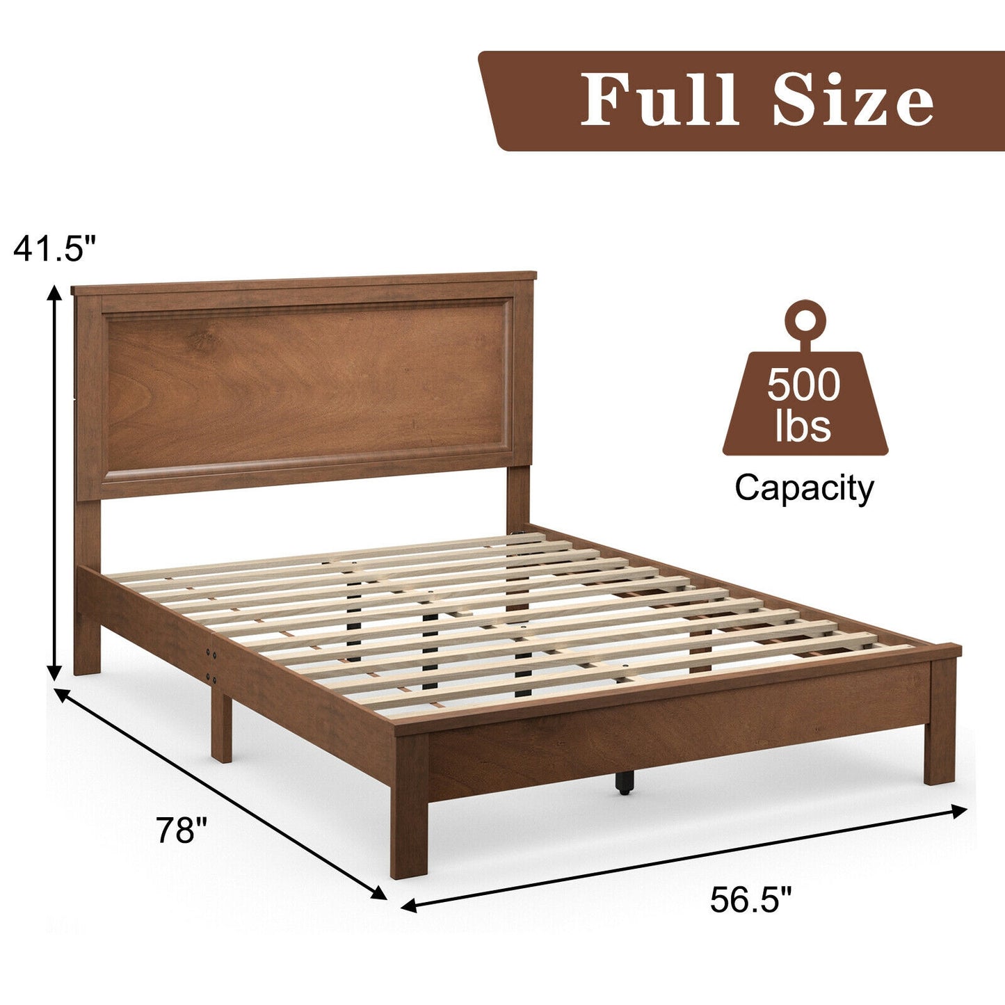 Premium Full Size Platform Bed Frame with High Headboard and Slatted Base – Walnut