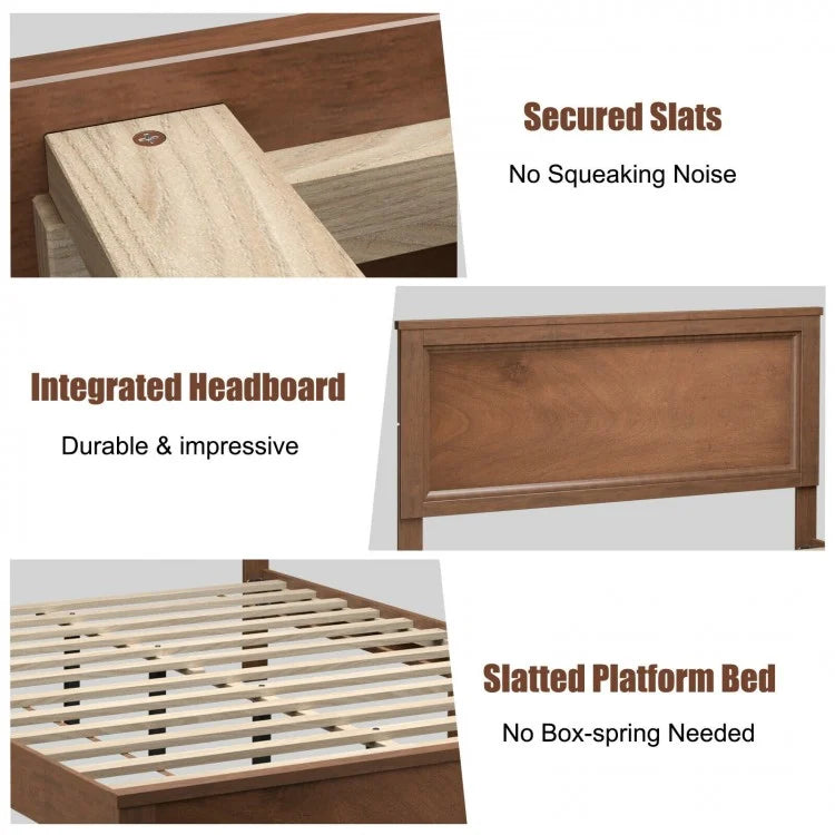 Premium Full Size Platform Bed Frame with High Headboard and Slatted Base – Walnut