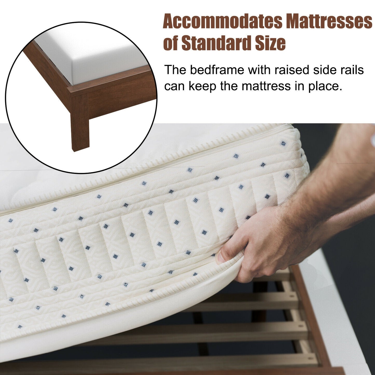 Premium Full Size Platform Bed Frame with High Headboard and Slatted Base – Walnut