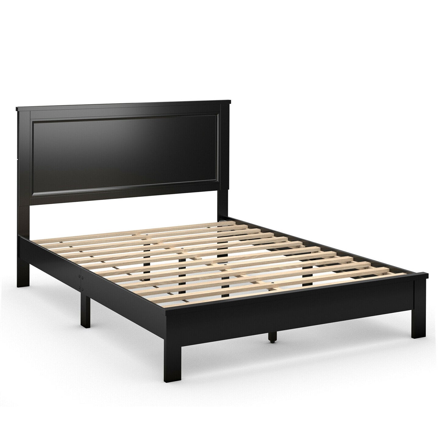 Premium Full Size Platform Bed Frame with High Headboard and Slatted Base – Black