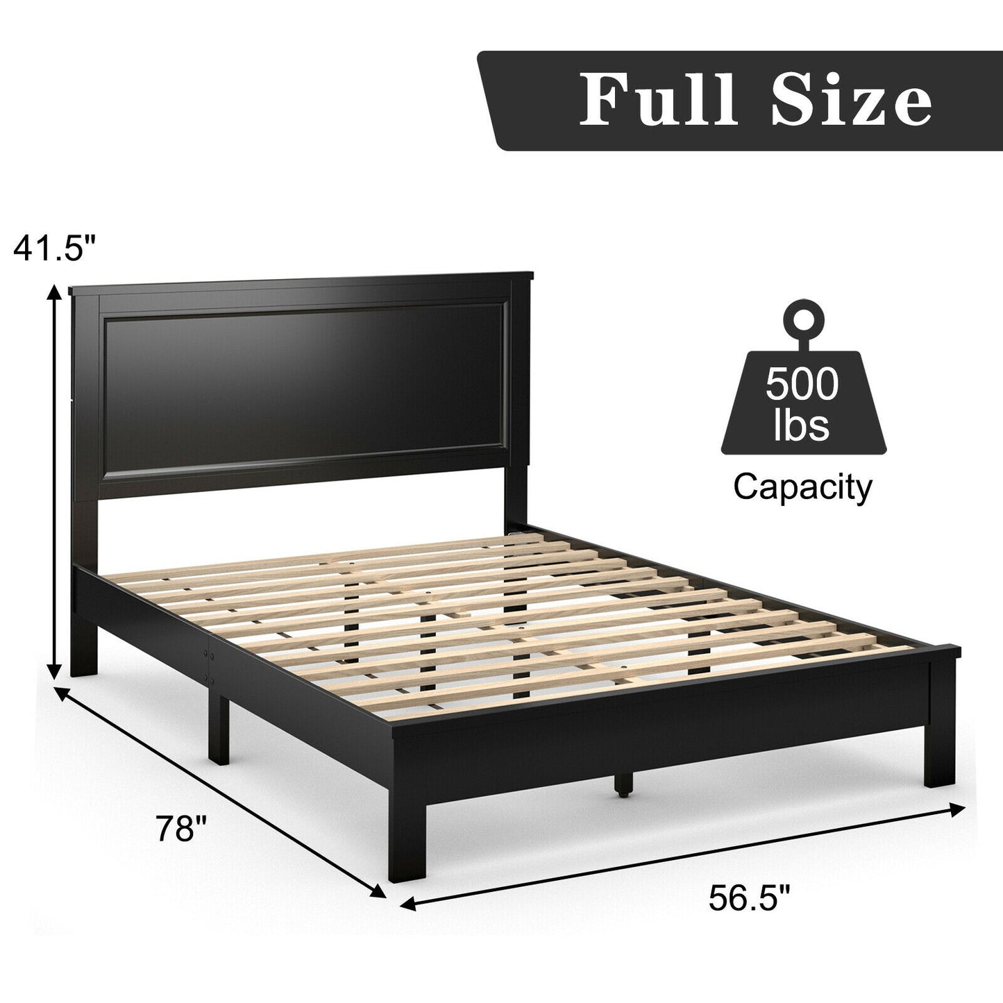 Premium Full Size Platform Bed Frame with High Headboard and Slatted Base – Black