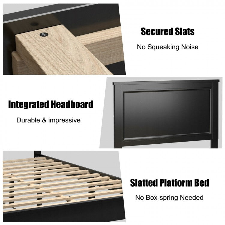 Premium Full Size Platform Bed Frame with High Headboard and Slatted Base – Black