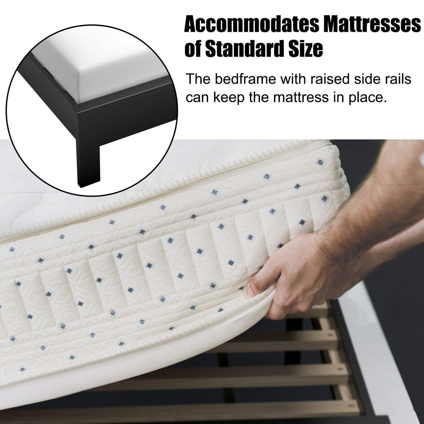 Premium Full Size Platform Bed Frame with High Headboard and Slatted Base – Black
