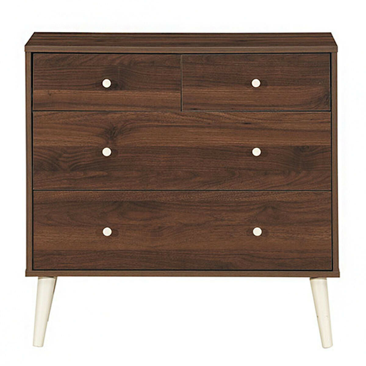 4-Drawer Wood Dresser Cabinet with Rubberwood Legs and Smooth Glide Rails – Brown