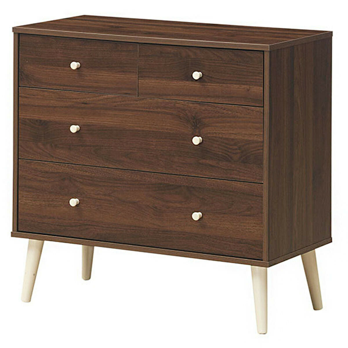 4-Drawer Wood Dresser Cabinet with Rubberwood Legs and Smooth Glide Rails – Brown