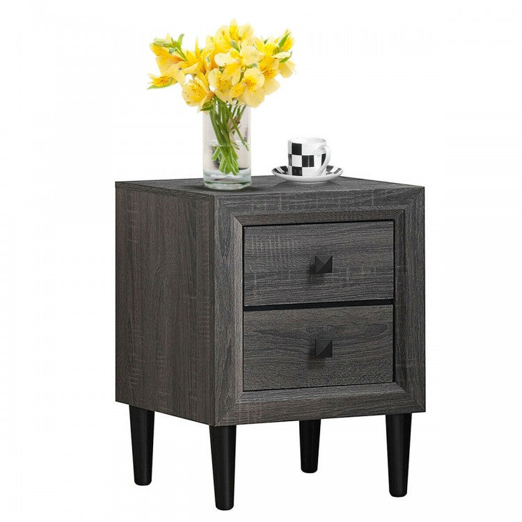 Multipurpose Retro Bedside Nightstand with 2 Drawers – Grey End Table