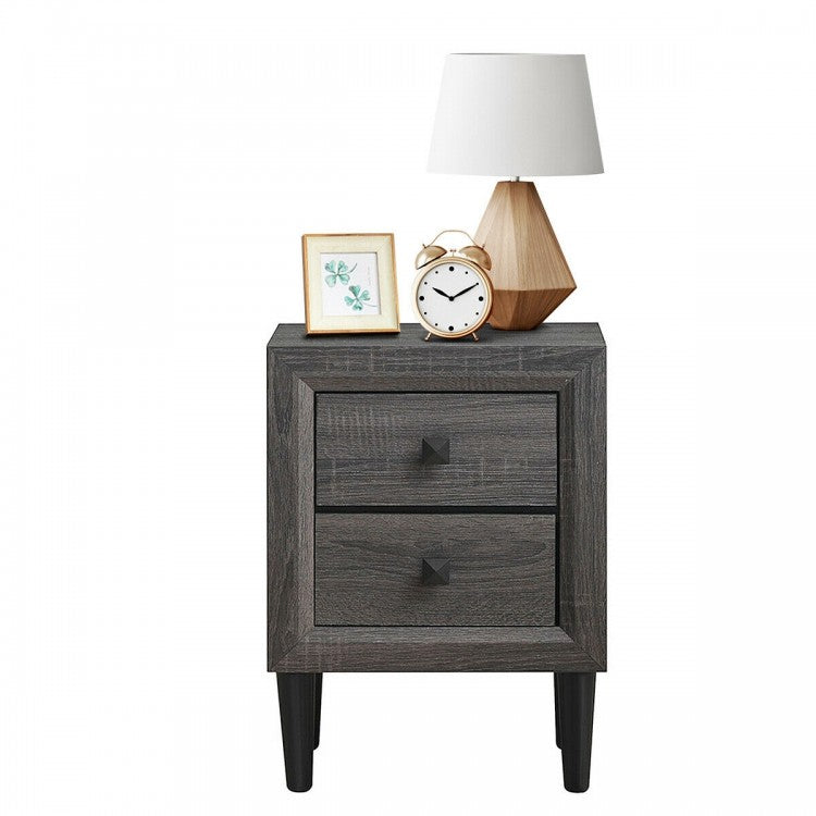 Multipurpose Retro Bedside Nightstand with 2 Drawers – Grey End Table