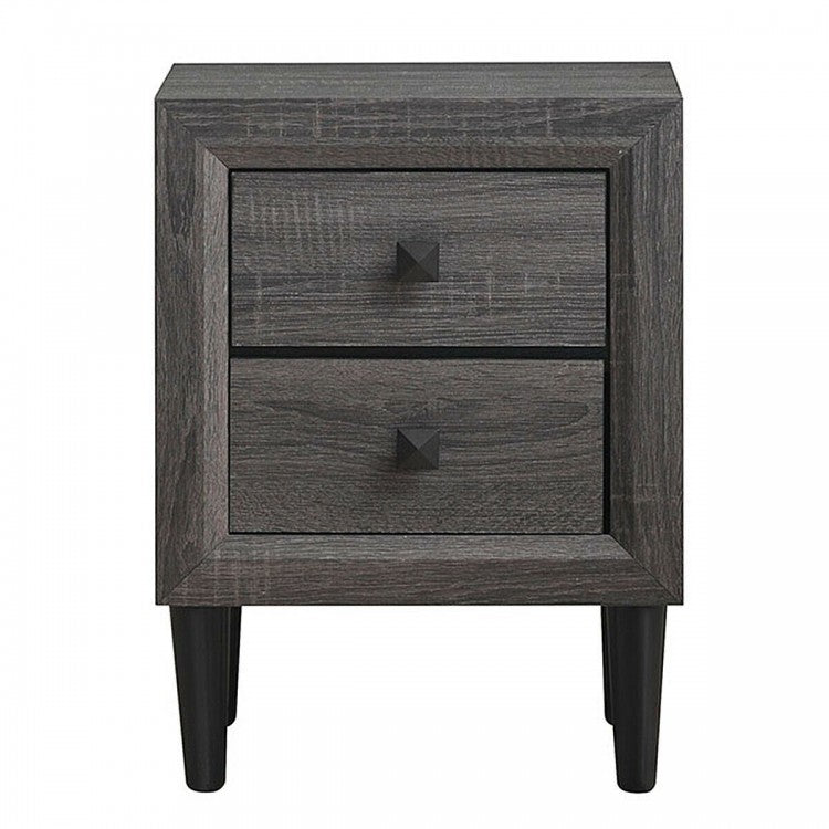 Multipurpose Retro Bedside Nightstand with 2 Drawers – Grey End Table