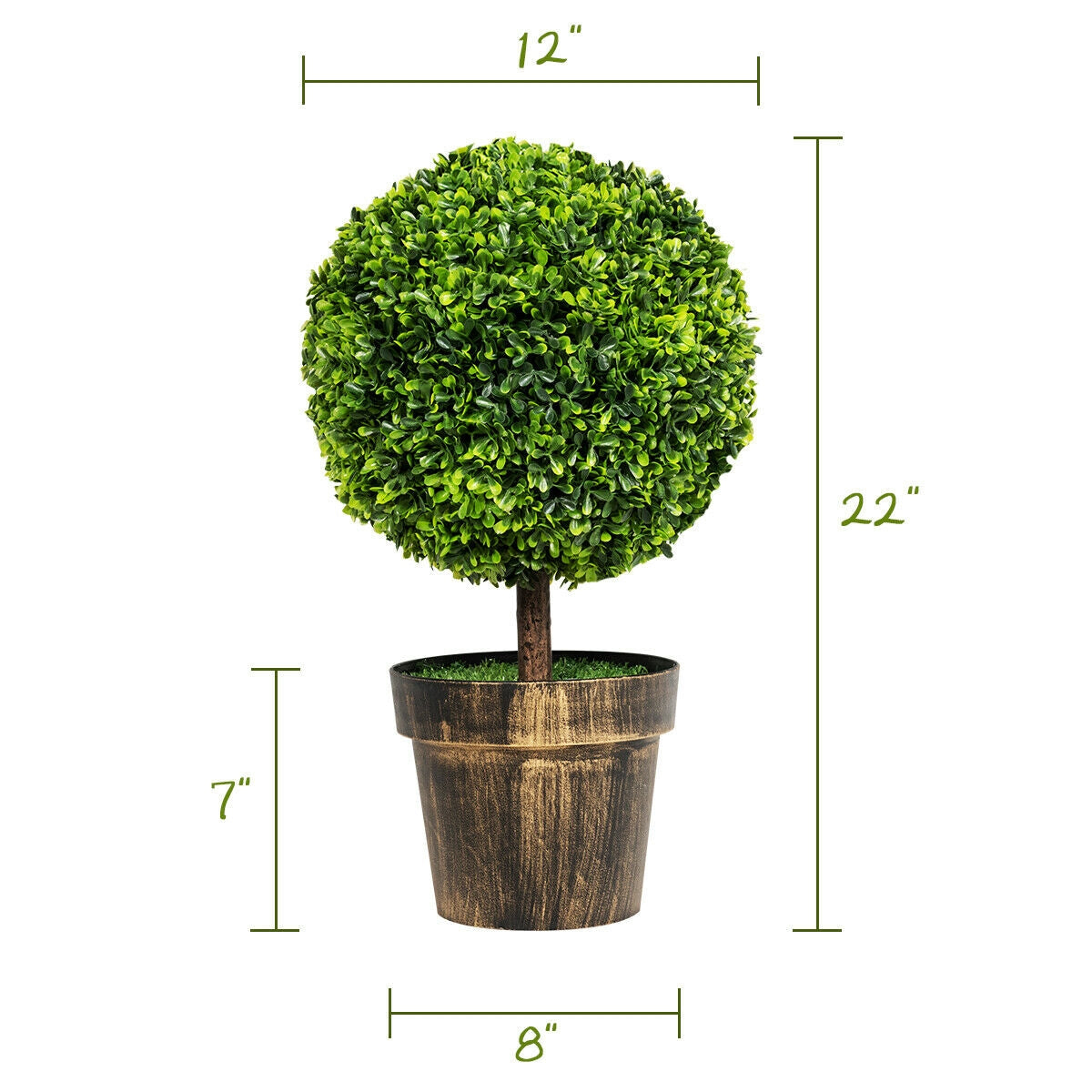 Set of 2 - 24 Inch Artificial Boxwood Topiary Ball Trees for Home & Office Décor
