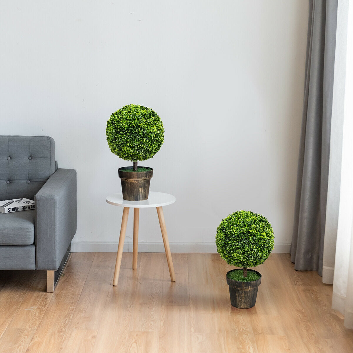 Set of 2 - 24 Inch Artificial Boxwood Topiary Ball Trees for Home & Office Décor