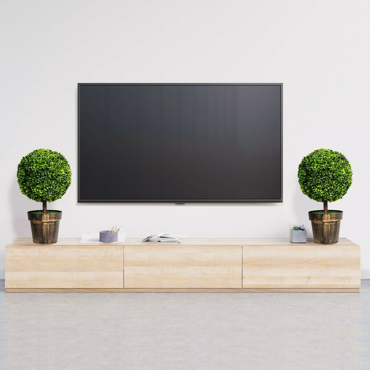 Set of 2 - 24 Inch Artificial Boxwood Topiary Ball Trees for Home & Office Décor