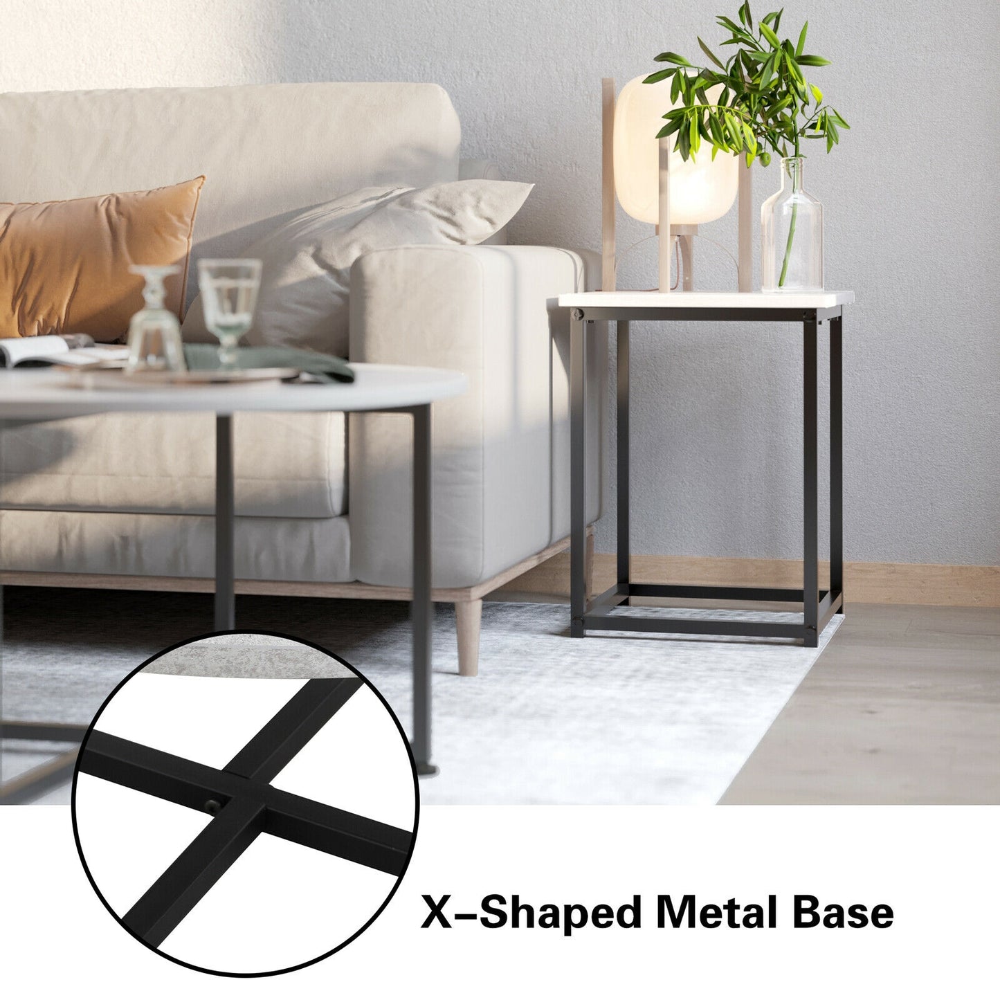 3 Piece Faux Marble Coffee Table Set with Round and Rectangular Tables - Grey