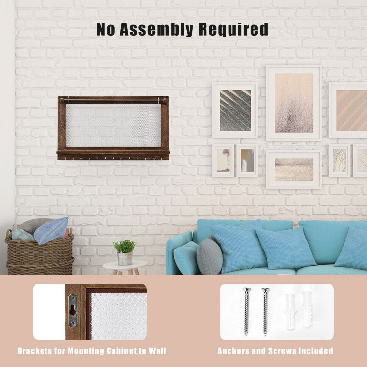 Wall Mounted Jewelry Storage Rack with Hooks, Mesh, Shelf and Rod