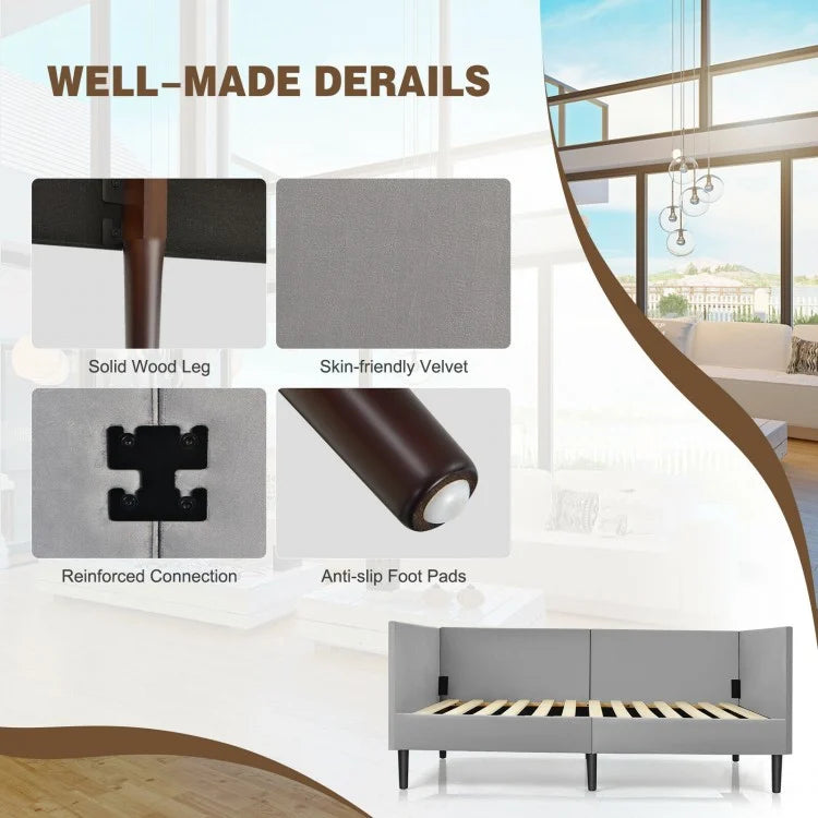 Twin Upholstered Daybed with Sturdy Wood Frame and Velvet Fabric for Living Room or Guest Room Grey