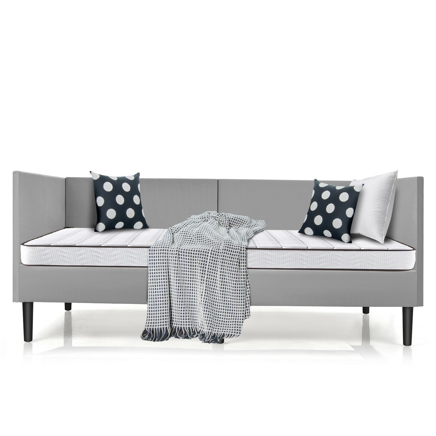Twin Upholstered Daybed with Sturdy Wood Frame and Velvet Fabric for Living Room or Guest Room Grey