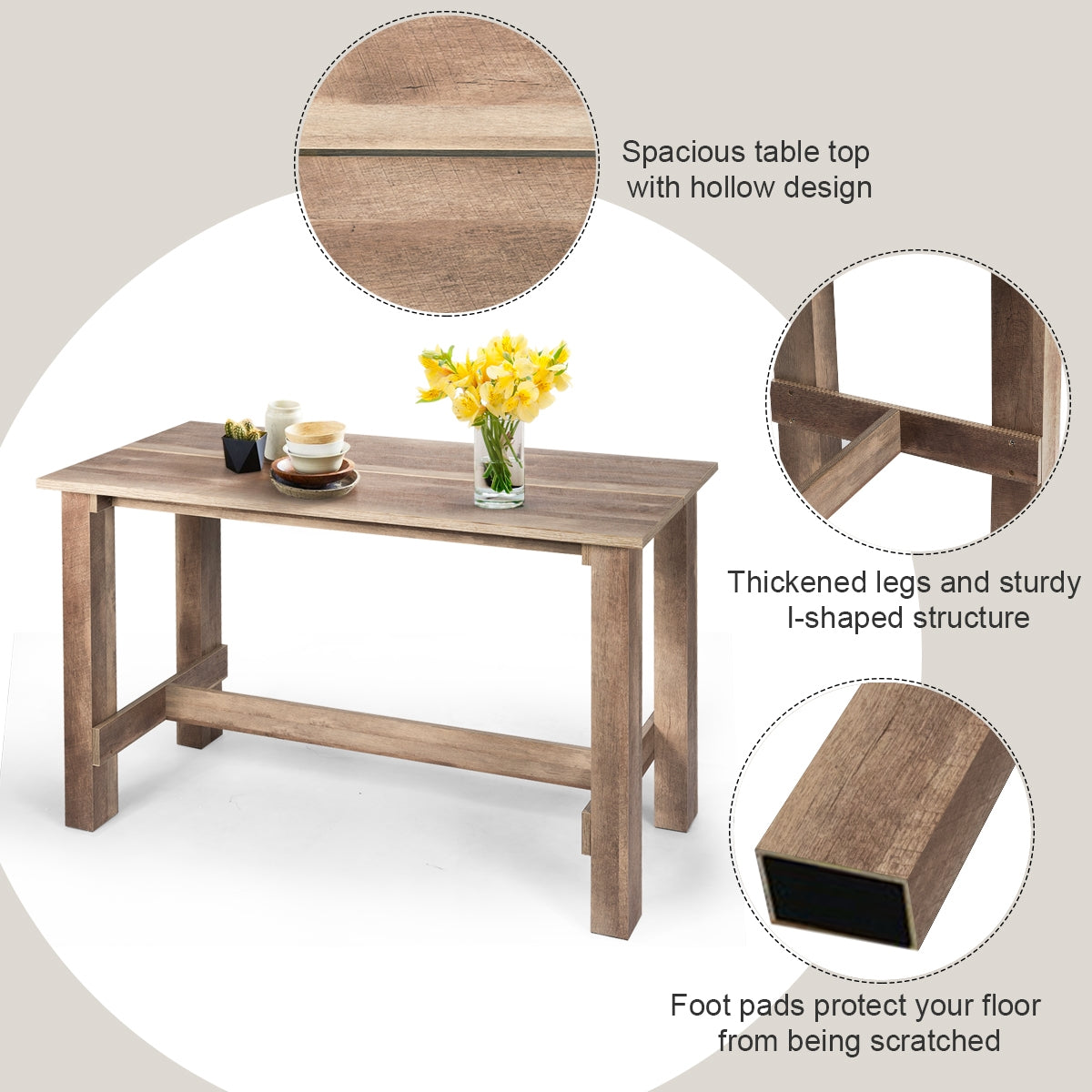 Counter Height Wood Dining Table with Spacious Top for Kitchen Home Office or Bar