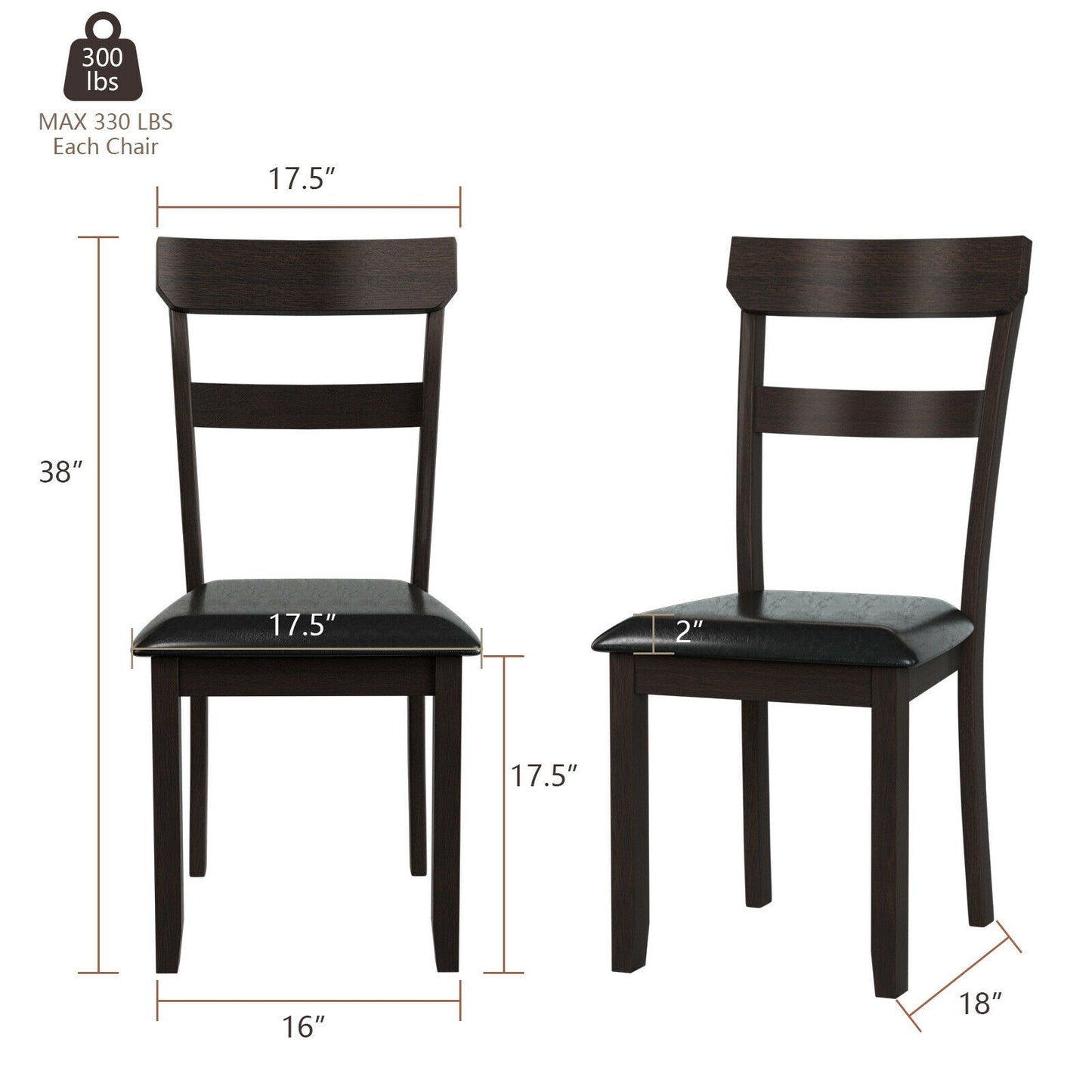 2 Dining Chairs with Rubber Wood Frame and Faux Leather Cushion for Dining Room