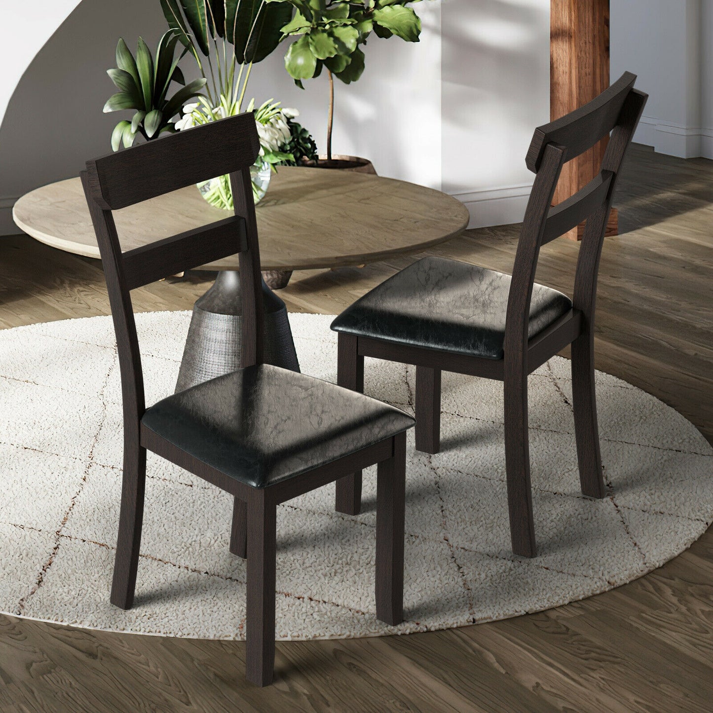 2 Dining Chairs with Rubber Wood Frame and Faux Leather Cushion for Dining Room