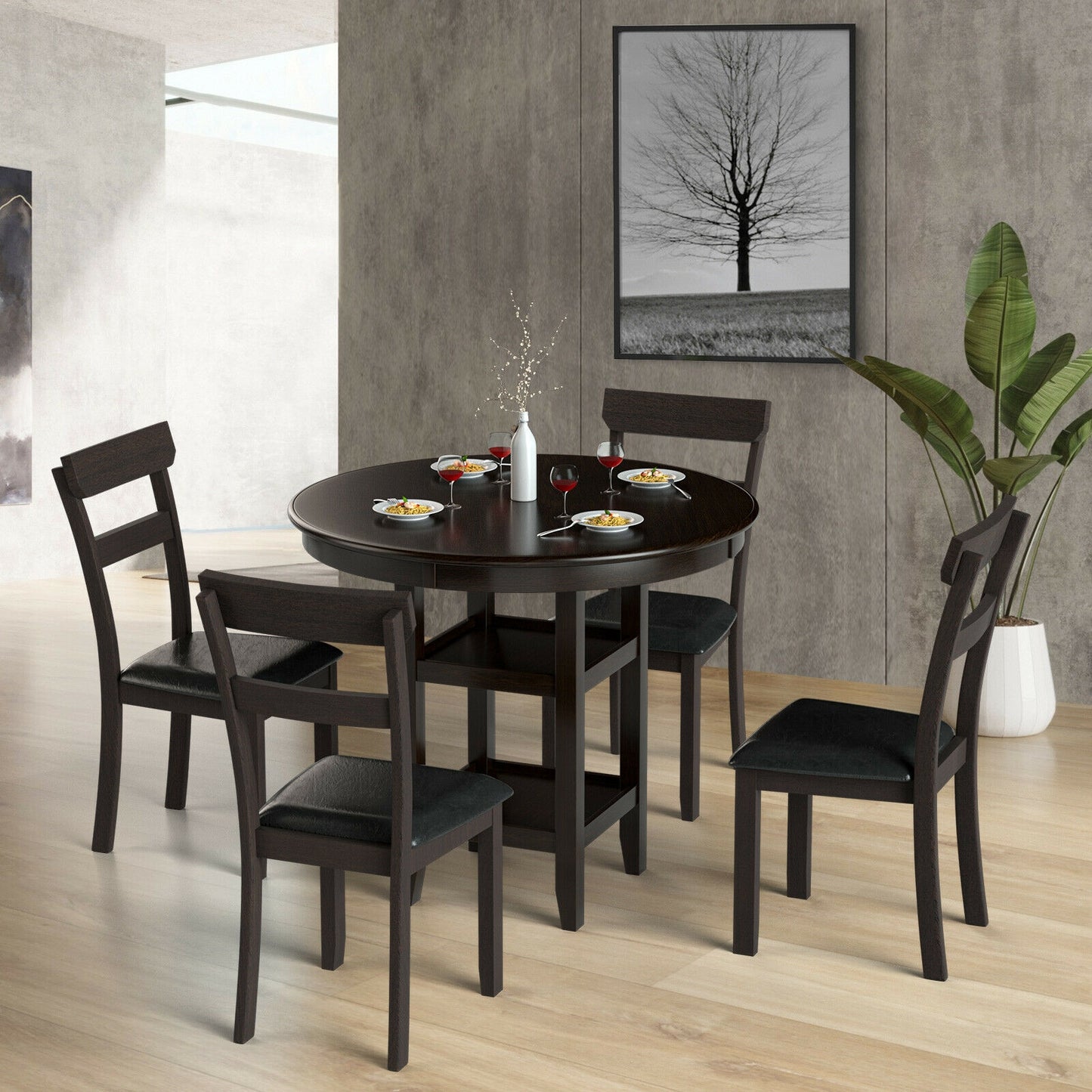 2 Dining Chairs with Rubber Wood Frame and Faux Leather Cushion for Dining Room