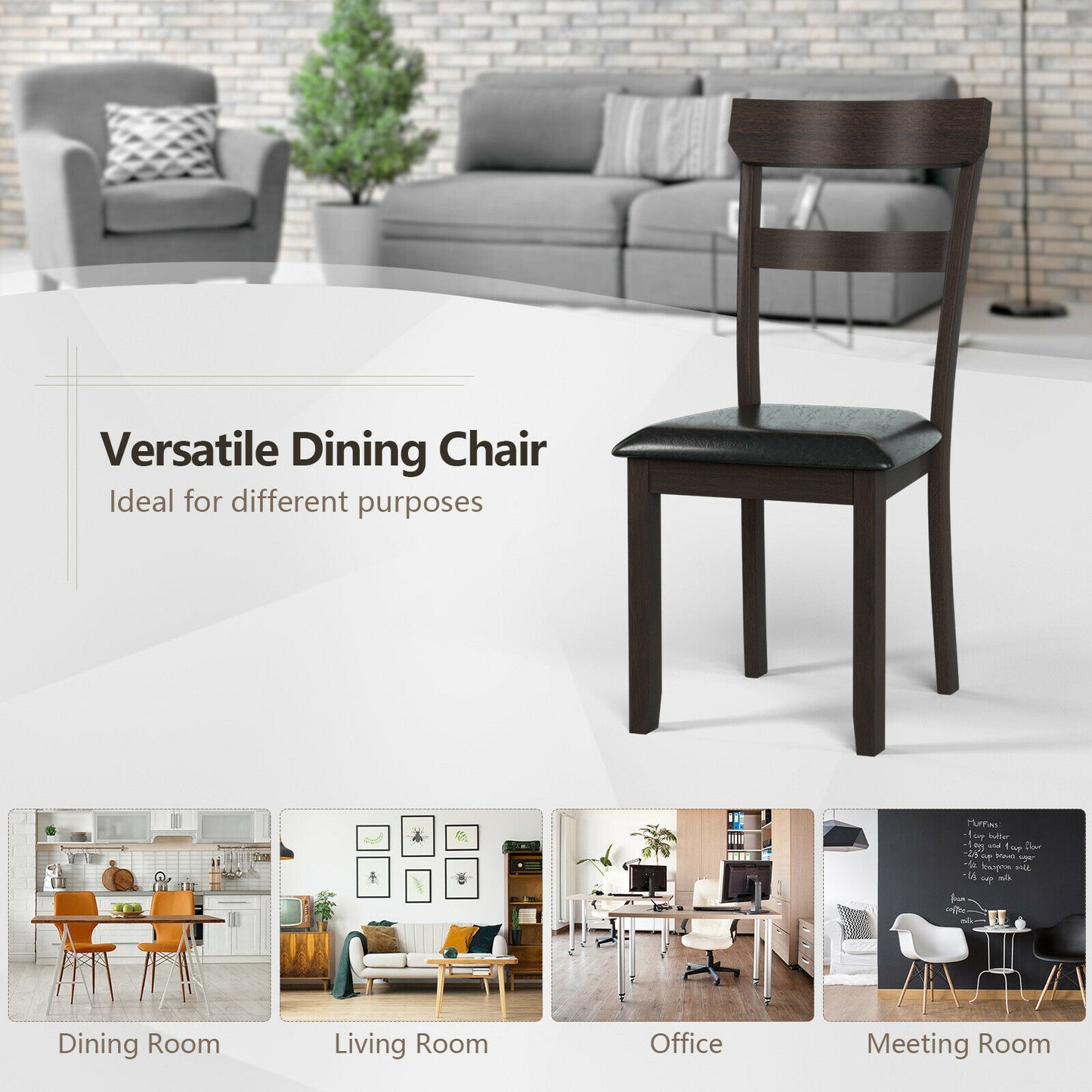 2 Dining Chairs with Rubber Wood Frame and Faux Leather Cushion for Dining Room
