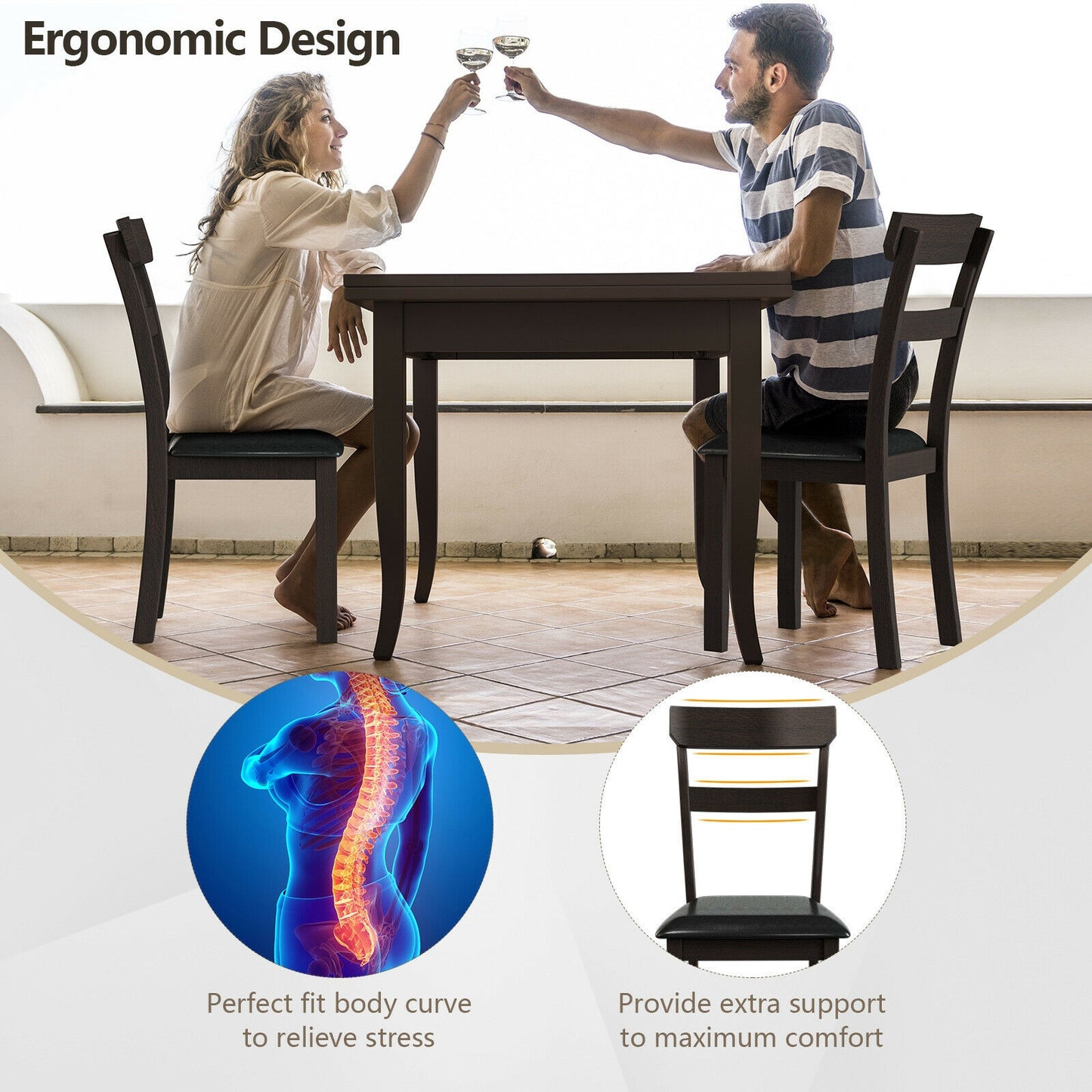 2 Dining Chairs with Rubber Wood Frame and Faux Leather Cushion for Dining Room