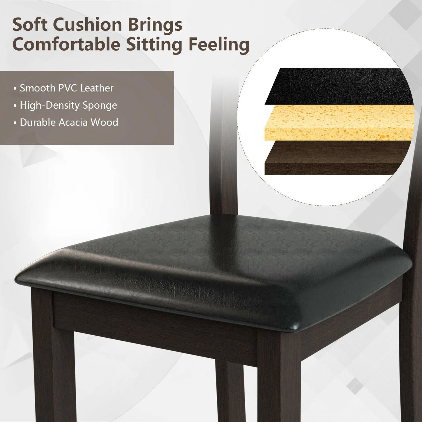 2 Dining Chairs with Rubber Wood Frame and Faux Leather Cushion for Dining Room